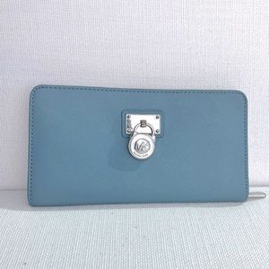 Michael Kors Blue Hamilton Large Zip Around Wallet